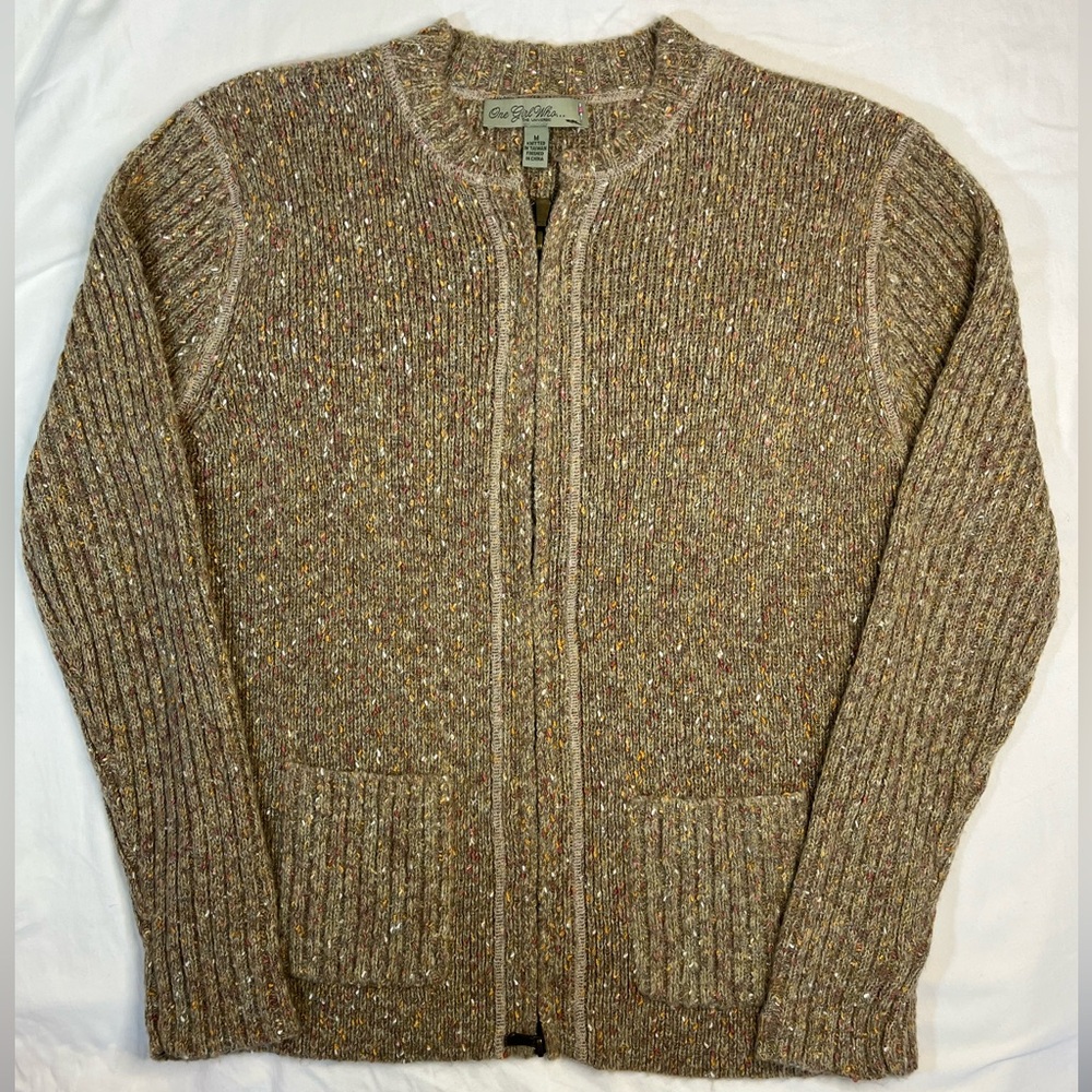 Anthropologie One Girl Who Speckled Zip-Up Cardigan Sweater Women’s Medium
